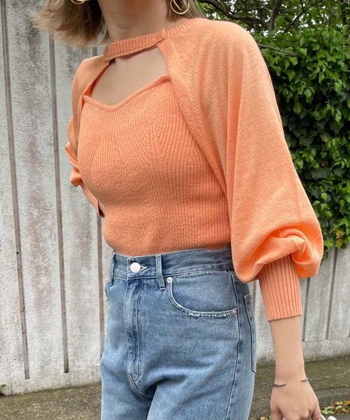 archives（アルシーヴ）の「テープヤーンボレロ＋ニットキャミソールアンサンブル（アンサンブル・レディース・ブラック/オレンジ/ブルー/アイボリー・FREE）」の6枚目の写真