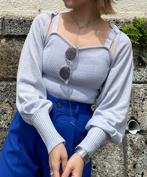 archives（アルシーヴ）の「テープヤーンボレロ＋ニットキャミソールアンサンブル（アンサンブル・レディース・ブラック/オレンジ/ブルー/アイボリー・FREE）」の7枚目の写真