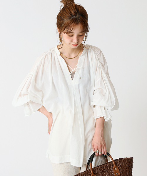 B.C STOCK（ベーセーストック）の「キャンディースリーブスキッパーシャツ（シャツ/ブラウス・レディース・ホワイト/ブラック/グレー/グリーン・FREE）」の2枚目の写真