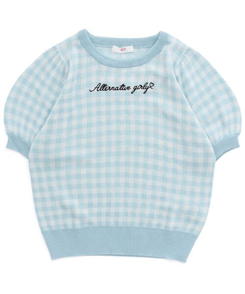 algy(アルジー)の「ギンガムサマーニットT(ニット/セーター・キッズ・ブラック/サックスブルー/ラベンダー・SMALL/MEDIUM/X-SMALL/XX-SMALL)」の3枚目の写真