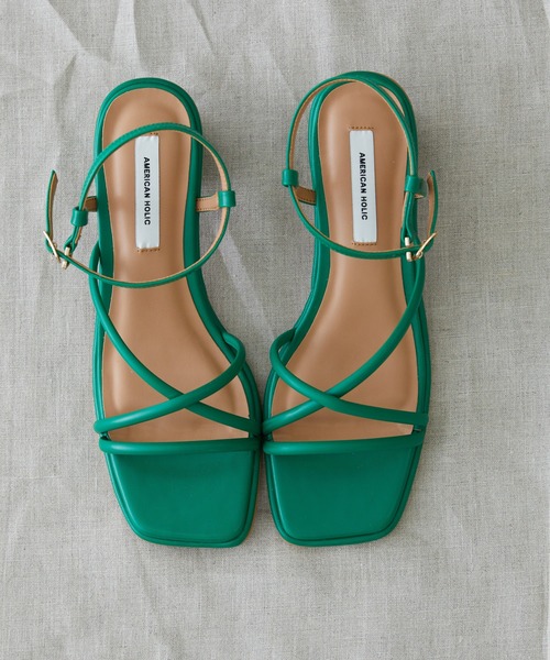 AMERICAN HOLIC（アメリカンホリック）の「スクエアトゥチューブストラップヒールサンダル（サンダル・レディース・ブラック/ベージュ/パープル/グリーン・S/M/L）」の4枚目の写真