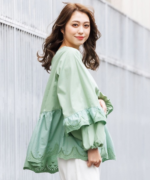 セール】綿100%袖裾スカラップブラウス（シャツ/ブラウス）｜mili an