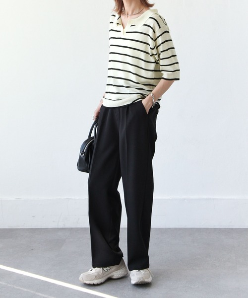 Chillfar(チルファー)の「ボーダースキッパーサマーニットポロ(ニット/セーター・レディース・アイボリー/ホワイト系/ホワイト系1・FREE)」の6枚目の写真