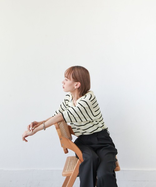 Chillfar(チルファー)の「ボーダースキッパーサマーニットポロ(ニット/セーター・レディース・アイボリー/ホワイト系/ホワイト系1・FREE)」の7枚目の写真