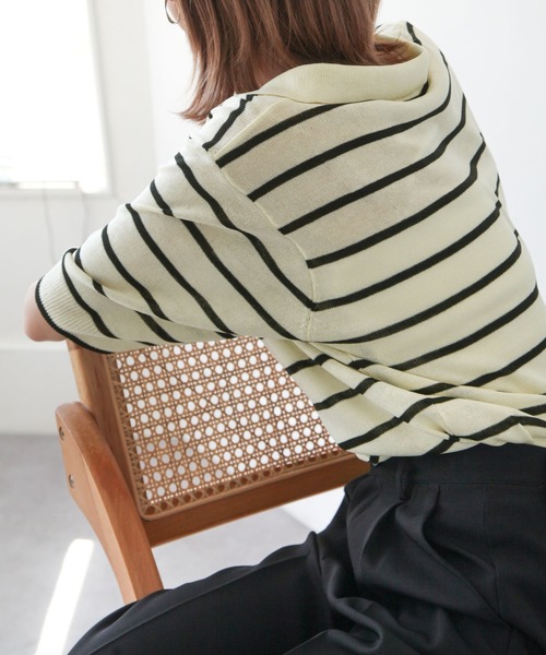 Chillfar(チルファー)の「ボーダースキッパーサマーニットポロ(ニット/セーター・レディース・アイボリー/ホワイト系/ホワイト系1・FREE)」の8枚目の写真