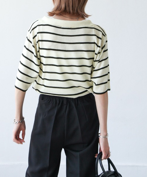 Chillfar(チルファー)の「ボーダースキッパーサマーニットポロ(ニット/セーター・レディース・アイボリー/ホワイト系/ホワイト系1・FREE)」の9枚目の写真