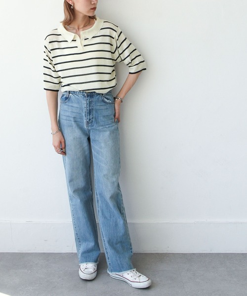 Chillfar(チルファー)の「ボーダースキッパーサマーニットポロ(ニット/セーター・レディース・アイボリー/ホワイト系/ホワイト系1・FREE)」の11枚目の写真