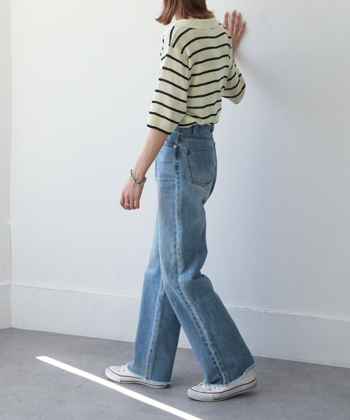 Chillfar(チルファー)の「ボーダースキッパーサマーニットポロ(ニット/セーター・レディース・アイボリー/ホワイト系/ホワイト系1・FREE)」の14枚目の写真