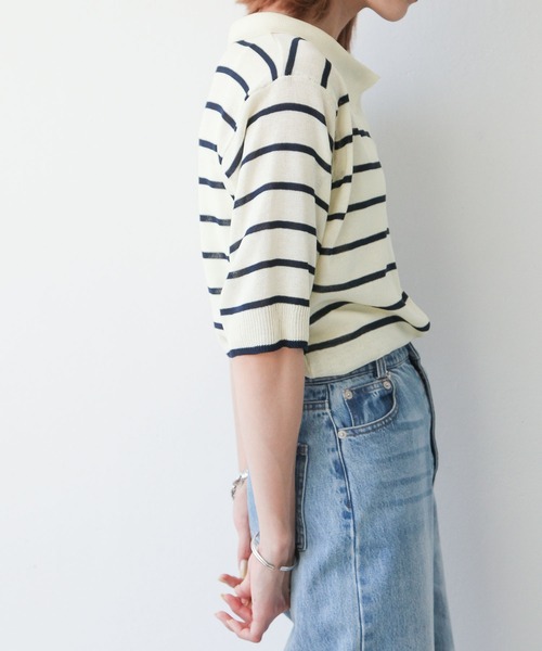 Chillfar(チルファー)の「ボーダースキッパーサマーニットポロ(ニット/セーター・レディース・アイボリー/ホワイト系/ホワイト系1・FREE)」の16枚目の写真