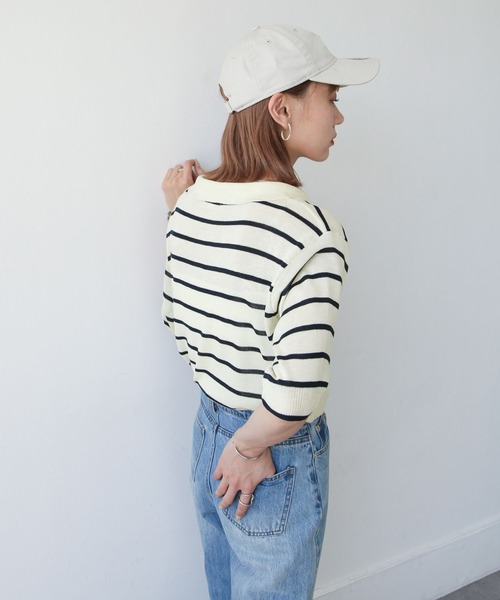 Chillfar(チルファー)の「ボーダースキッパーサマーニットポロ(ニット/セーター・レディース・アイボリー/ホワイト系/ホワイト系1・FREE)」の17枚目の写真