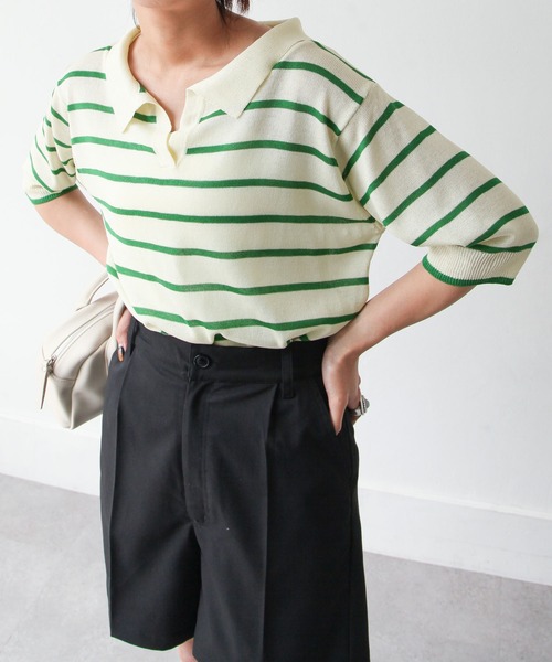 Chillfar(チルファー)の「ボーダースキッパーサマーニットポロ(ニット/セーター・レディース・アイボリー/ホワイト系/ホワイト系1・FREE)」の20枚目の写真