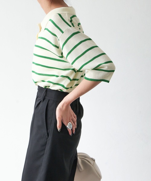 Chillfar(チルファー)の「ボーダースキッパーサマーニットポロ(ニット/セーター・レディース・アイボリー/ホワイト系/ホワイト系1・FREE)」の21枚目の写真