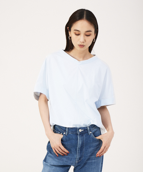 qualite（カリテ）の「撥水タフタTブラウス（シャツ/ブラウス・レディース・ホワイト/ライトブルー/マスタード/ネイビー・フリー）」の3枚目の写真