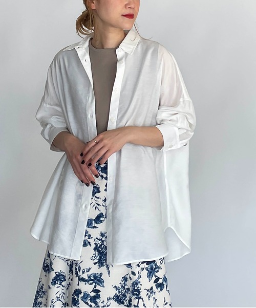 PICCIN（ピッチン）の「シースルービッグシャツ（シャツ/ブラウス・レディース・ホワイト/ネイビー/イエロー・M）」の4枚目の写真