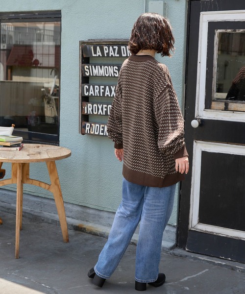 BARK MANHATTAN（バークマンハッタン）の「オーバーサイズ バーズアイ ニットカーディガン（カーディガン/ボレロ・メンズ・グリーン/ネイビー/ブラック/ブラウン/レッド・L/M）」の12枚目の写真