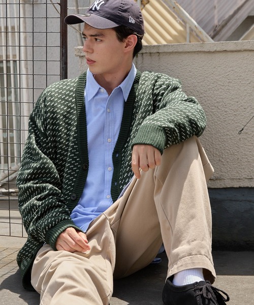 BARK MANHATTAN（バークマンハッタン）の「オーバーサイズ バーズアイ ニットカーディガン（カーディガン/ボレロ・メンズ・グリーン/ネイビー/ブラック/ブラウン/レッド・L/M）」の13枚目の写真