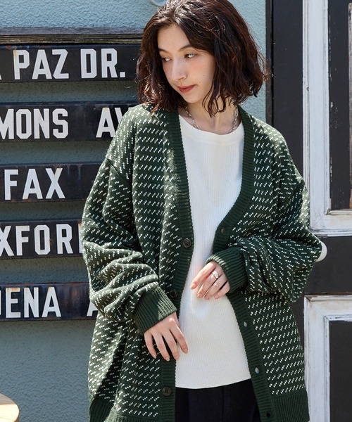 BARK MANHATTAN（バークマンハッタン）の「オーバーサイズ バーズアイ ニットカーディガン（カーディガン/ボレロ・メンズ・グリーン/ネイビー/ブラック/ブラウン/レッド・L/M）」の20枚目の写真