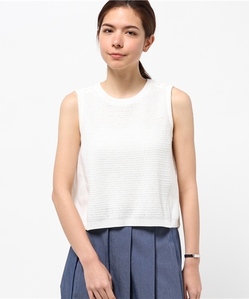 PRINGLE 1815(プリングル1815)の「ラインドットレースコンビノースリーブニット (ニット/セーター・レディース・ホワイト/ブラック・MEDIUM)」の2枚目の写真