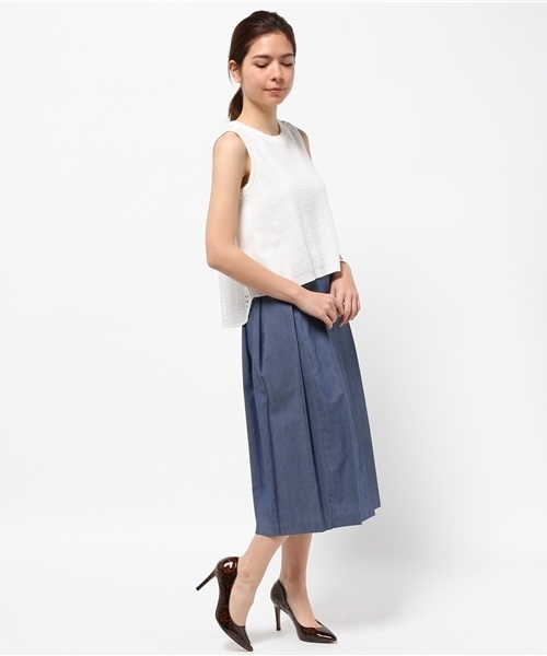 PRINGLE 1815(プリングル1815)の「ラインドットレースコンビノースリーブニット (ニット/セーター・レディース・ホワイト/ブラック・MEDIUM)」の6枚目の写真