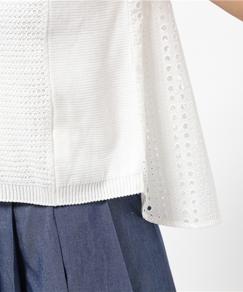 PRINGLE 1815(プリングル1815)の「ラインドットレースコンビノースリーブニット (ニット/セーター・レディース・ホワイト/ブラック・MEDIUM)」の10枚目の写真