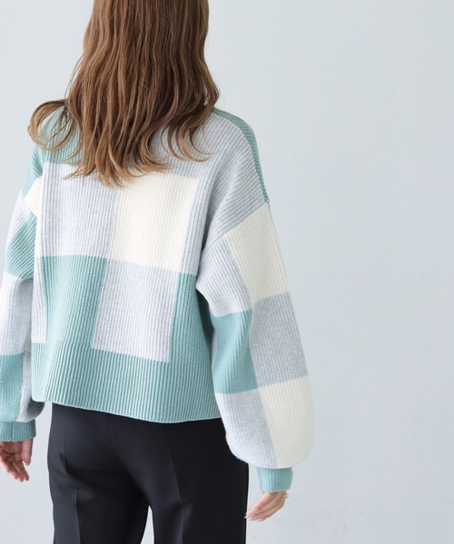 HER CLOSET(ハークローゼット)の「【shemoshelly】ブロックチェック ショートカーディガン(ニット/セーター・レディース・ネイビー/ミント/杢グレー/テラコッタ・M)」の15枚目の写真