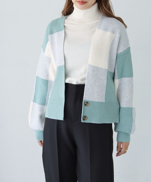 HER CLOSET(ハークローゼット)の「【shemoshelly】ブロックチェック ショートカーディガン(ニット/セーター・レディース・ネイビー/ミント/杢グレー/テラコッタ・M)」の20枚目の写真