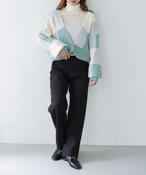 HER CLOSET(ハークローゼット)の「【shemoshelly】ブロックチェック ショートカーディガン(ニット/セーター・レディース・ネイビー/ミント/杢グレー/テラコッタ・M)」の16枚目の写真