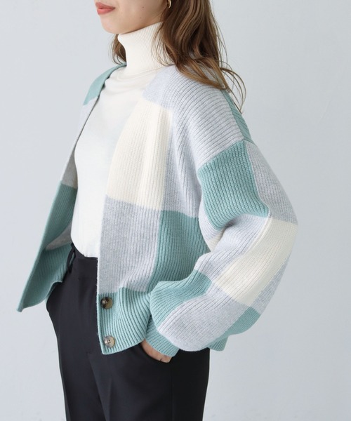 HER CLOSET(ハークローゼット)の「【shemoshelly】ブロックチェック ショートカーディガン(ニット/セーター・レディース・ネイビー/ミント/杢グレー/テラコッタ・M)」の21枚目の写真