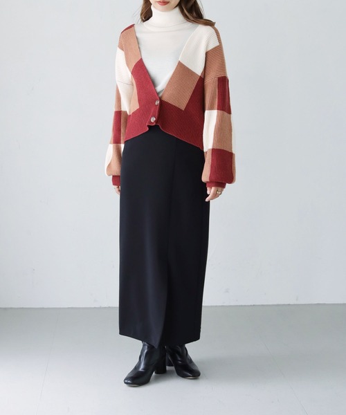 HER CLOSET(ハークローゼット)の「【shemoshelly】ブロックチェック ショートカーディガン(ニット/セーター・レディース・ネイビー/ミント/杢グレー/テラコッタ・M)」の12枚目の写真