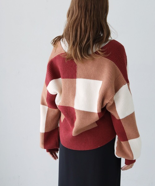 HER CLOSET(ハークローゼット)の「【shemoshelly】ブロックチェック ショートカーディガン(ニット/セーター・レディース・ネイビー/ミント/杢グレー/テラコッタ・M)」の11枚目の写真