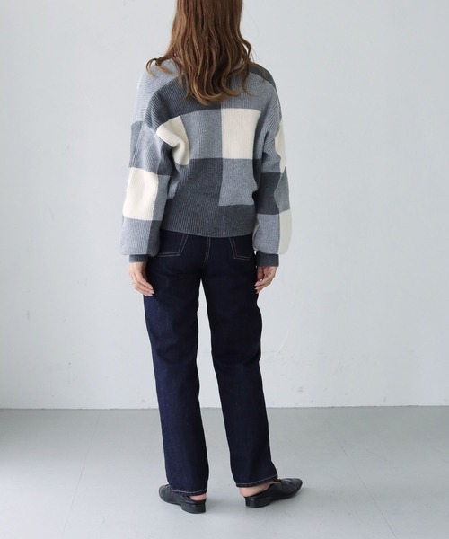 HER CLOSET(ハークローゼット)の「【shemoshelly】ブロックチェック ショートカーディガン(ニット/セーター・レディース・ネイビー/ミント/杢グレー/テラコッタ・M)」の8枚目の写真