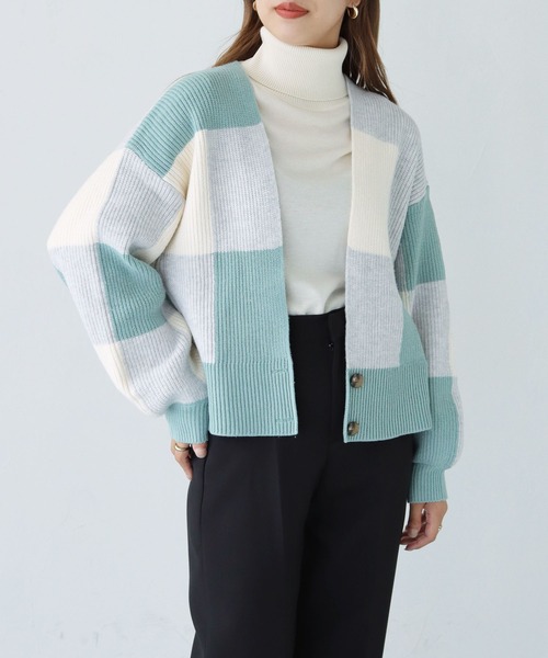 HER CLOSET(ハークローゼット)の「【shemoshelly】ブロックチェック ショートカーディガン(ニット/セーター・レディース・ネイビー/ミント/杢グレー/テラコッタ・M)」の19枚目の写真