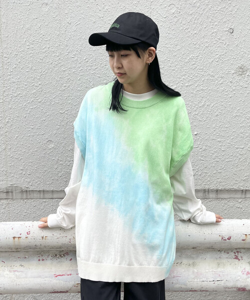 Purple&Yellow(パープルアンドイエロー)の「タイダイ ワイドベスト(ベスト・メンズ・ライトグリーン/ライトピンク・M/L/S)」の1枚目の写真