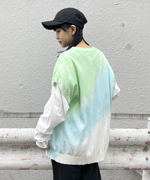 Purple&Yellow(パープルアンドイエロー)の「タイダイ ワイドベスト(ベスト・メンズ・ライトグリーン/ライトピンク・M/L/S)」の8枚目の写真