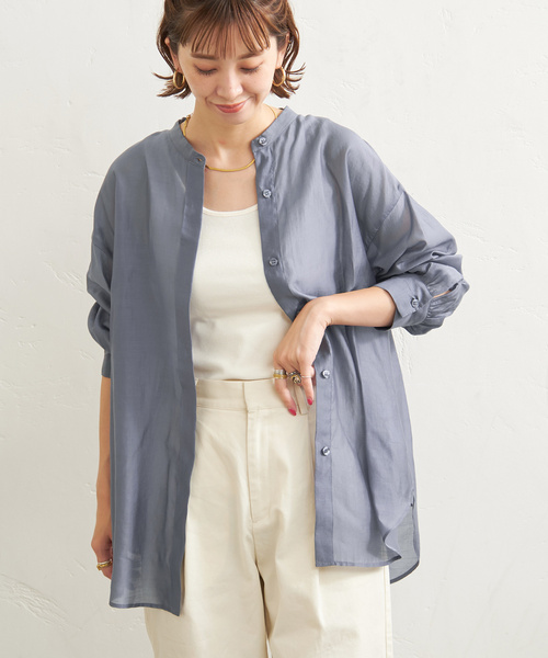 B.C STOCK（ベーセーストック）の「シアシャツ（シャツ/ブラウス・レディース・グリーン/サックスブルー/ブラウン/チャコールグレー・FREE）」の4枚目の写真