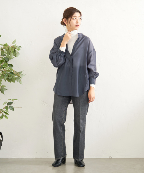 B.C STOCK（ベーセーストック）の「シアシャツ（シャツ/ブラウス・レディース・グリーン/サックスブルー/ブラウン/チャコールグレー・FREE）」の8枚目の写真