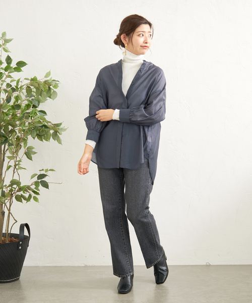 B.C STOCK（ベーセーストック）の「シアシャツ（シャツ/ブラウス・レディース・グリーン/サックスブルー/ブラウン/チャコールグレー・FREE）」の15枚目の写真