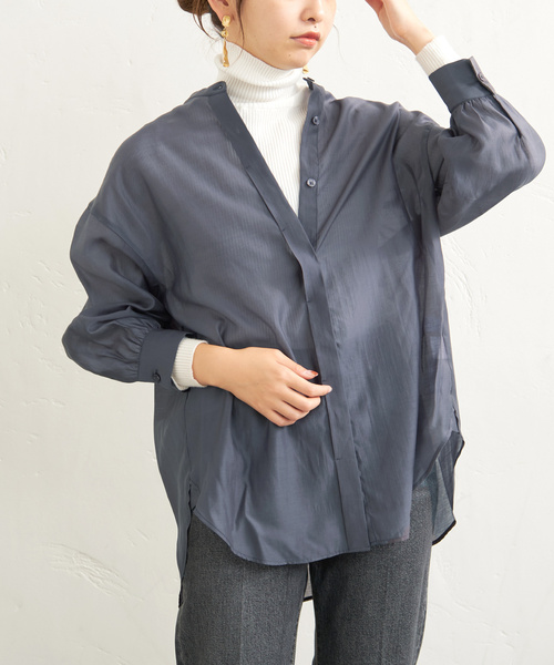 B.C STOCK（ベーセーストック）の「シアシャツ（シャツ/ブラウス・レディース・グリーン/サックスブルー/ブラウン/チャコールグレー・FREE）」の22枚目の写真