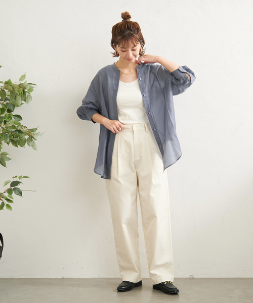 B.C STOCK（ベーセーストック）の「シアシャツ（シャツ/ブラウス・レディース・グリーン/サックスブルー/ブラウン/チャコールグレー・FREE）」の6枚目の写真