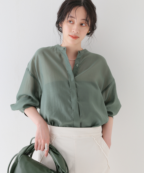 B.C STOCK（ベーセーストック）の「シアシャツ（シャツ/ブラウス・レディース・グリーン/サックスブルー/ブラウン/チャコールグレー・FREE）」の11枚目の写真