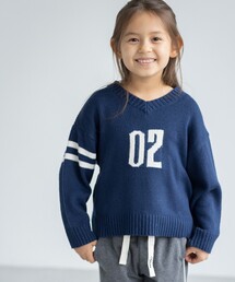 【110-150/洗濯機で洗える】Vネックニット