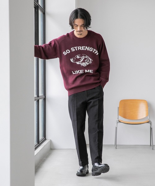 niko and...（ニコアンド）の「DOGFACEジャカ－ドプルオーバー（ニット/セーター・メンズ・ブラック/アイボリー/バイオレット・MEDIUM/LARGE）」の4枚目の写真