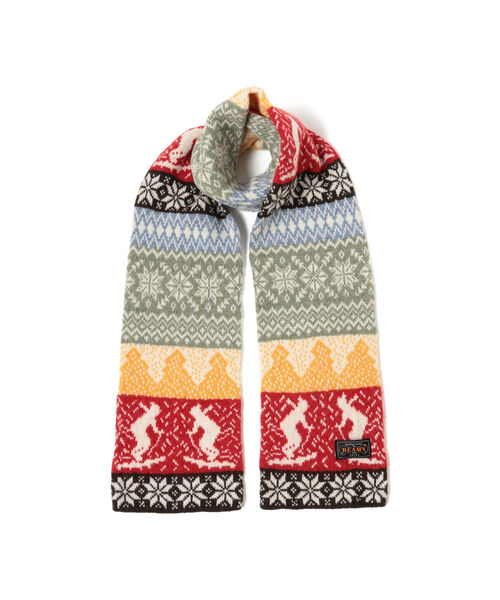 BEAMS PLUS(ビームスプラス)の「BEAMS PLUS / ジャカード ノルディック マフラー(マフラー・メンズ・レッド/オリーブ・ONE SIZE)」の2枚目の写真
