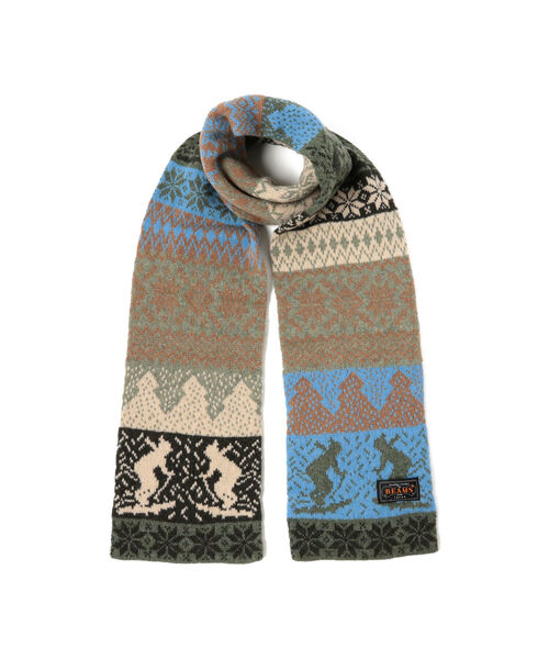 BEAMS PLUS(ビームスプラス)の「BEAMS PLUS / ジャカード ノルディック マフラー(マフラー・メンズ・レッド/オリーブ・ONE SIZE)」の1枚目の写真