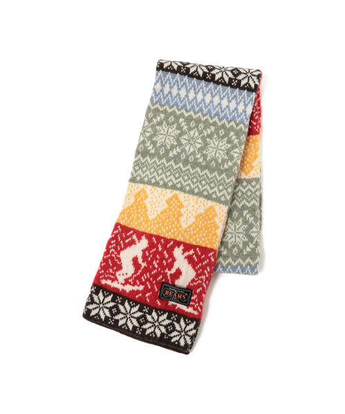 BEAMS PLUS(ビームスプラス)の「BEAMS PLUS / ジャカード ノルディック マフラー(マフラー・メンズ・レッド/オリーブ・ONE SIZE)」の3枚目の写真