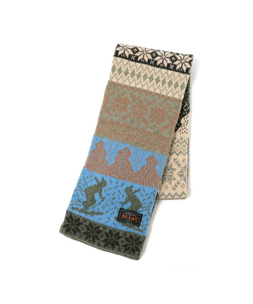 BEAMS PLUS(ビームスプラス)の「BEAMS PLUS / ジャカード ノルディック マフラー(マフラー・メンズ・レッド/オリーブ・ONE SIZE)」の5枚目の写真