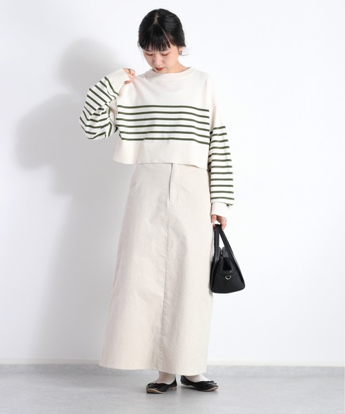 cepo（セポ）の「タンタケ ボーダーショート丈ニット（ニット/セーター・レディース・オレンジ/ホワイト×ブラック/ホワイト×グリーン・M）」の2枚目の写真