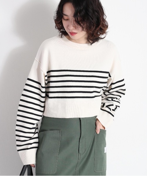 cepo（セポ）の「タンタケ ボーダーショート丈ニット（ニット/セーター・レディース・オレンジ/ホワイト×ブラック/ホワイト×グリーン・M）」の3枚目の写真