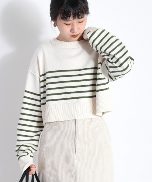 cepo（セポ）の「タンタケ ボーダーショート丈ニット（ニット/セーター・レディース・オレンジ/ホワイト×ブラック/ホワイト×グリーン・M）」の10枚目の写真