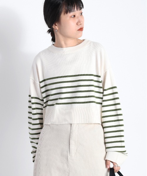 cepo（セポ）の「タンタケ ボーダーショート丈ニット（ニット/セーター・レディース・オレンジ/ホワイト×ブラック/ホワイト×グリーン・M）」の14枚目の写真